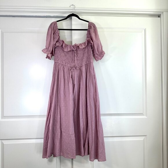 Square Neck Smocked Puff Sleeve 100% Cotton Dress XXL - Picture 2 of 13